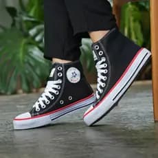 Tênis Cano Alto Estilo All Unissex Casual Confortável Starworld Botinha Moda Jovem Preto Branco