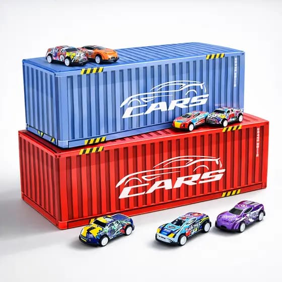 Kit 48 Carrinhos com Fricção Maleta Container Coloridos + Pista de Corrida Brinquedo Carro