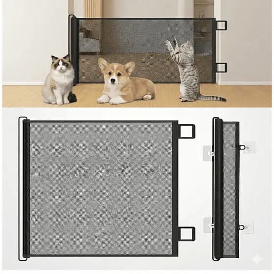 Tela de proteção para Pets Bebês Cercadinho Retrátil Automático Portas Animais Infantil Grade Ajustável