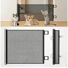 Tela de proteção para Pets Bebês Cercadinho Retrátil Automático Portas Animais Infantil Grade Ajustável