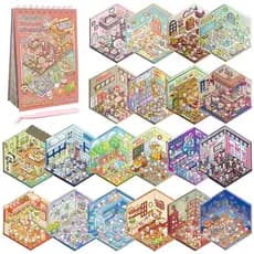 Caderno com Adesivos 3D Livro Cenários Kawaii DIY Scrapbooking Paisagismo Fofo