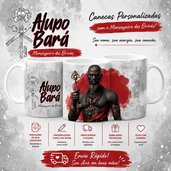 Caneca Bará Personalizada com Nome | Presente Umbanda Axé Cadomblé Orixás | Mensageiro dos Orixas