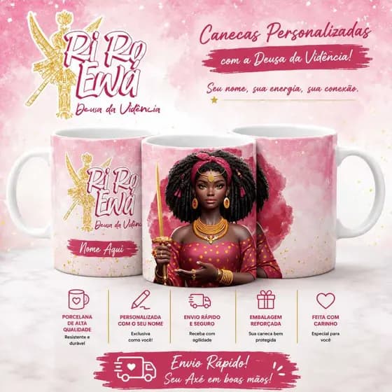 Caneca Ewá Personalizada com Nome | Presente Umbanda Axé Cadomblé Orixás | Deusa da vidência