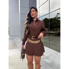 Conjunto Feminino Short Saia Plissada + Camisa Social Lisa