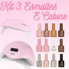 Kit 3 Esmaltes ou 3 Esmaltes + Cabine Sun 5 ou Sun Mini Esmalte Gel Seca UV Iniciante Profissional