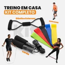 Kit Academia Em Casa Corda + Elastico + Extensor + Mini Band