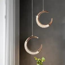 2 Luminárias Pendente Cristal Meia Lua Minguante Crescente Led