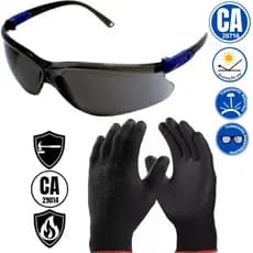 Kit Luva Multitato Pu Seguranca Trabalho Servico Oculos Epi Uv Ca Antirrisco Antiembaçante Multiuso  Construcao Civil