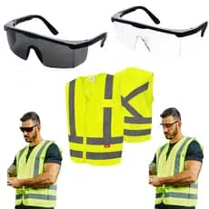 Colete Brilhante Epi Faixa Refletiva Óculos Proteção Uv Bolso Segurança Reflete Sinalização Alta Visibilidade Noturna