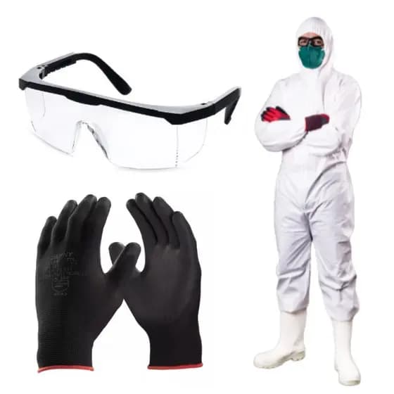 Macacão Descartável Proteção Kit Epi Segurança Luva Óculos  Tecido Laminado Microporoso Antiestético