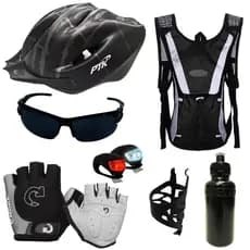kIT Capacete Ciclismo Bike Oculos Proteçao Lanterna Led Bicicleta Luva meio dedo garrafa agua suporte caramanhola