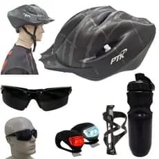 Capacete Ciclismo Bike Bicicleta Led Proteçao Segurança Viseira Regulavel Kit Oculos Garrafa Agua Suporte Caramanhola
