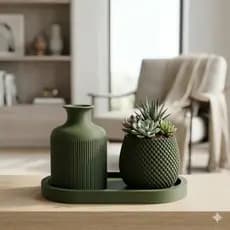 Kit de Vasos Decorativos com Bandeja – Design Minimalista e Elegante
