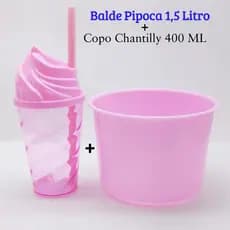 Kit 30 Balde de Pipoca 1,5L + 30 Copo Chantilly 400ml - Festa Infantil, Cinema em Casa, Lembrancinha