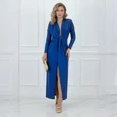 Vestido Longo Feminino Manga Longa Athena Fenda Frontal