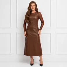Conjunto Body Tule e Vestido Longuete Couro Evangélico Moda Outono
