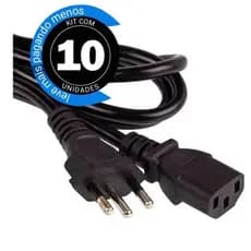 Kit 10 Cabo De Força 10A Energia Tripolar 1,20 Metros Para Monitores Fontes Eletroportáteis