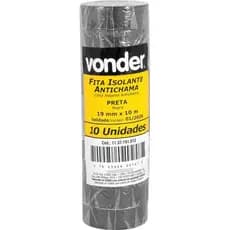 Kit 10 Fitas Isolante Antichama 19mm 10m Vonder 750v Cor Preto Liso