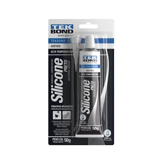 Silicone Acético Preto Blister Alta Temperatura 50g TekBond Uso Interno e Externo