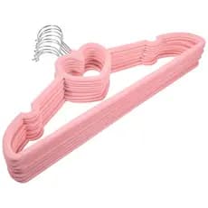 Kit【50】UN Cabide Coração Rosa de Veludo Infantil Ultrafino – Ideal para roupas infantis e de bebê