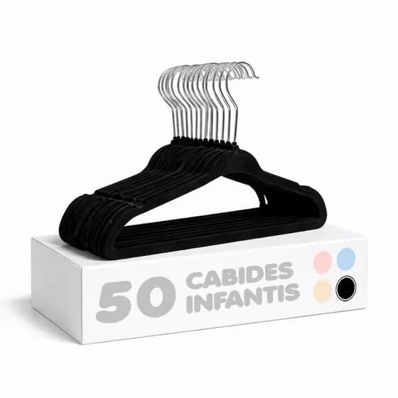 Kit【50】UN Cabide Preto de Veludo Infantil Ultrafino – Ideal para roupas infantis e de bebê