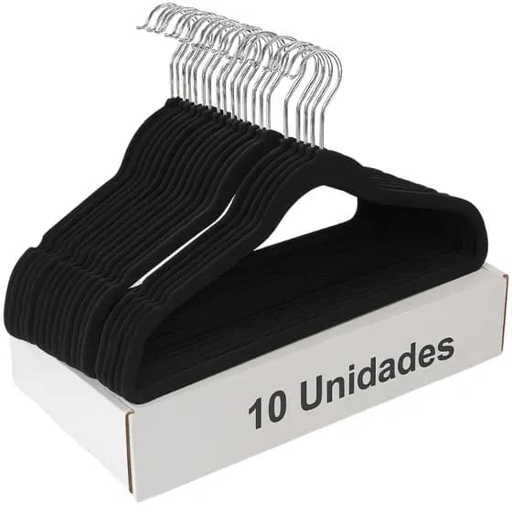 10 Cabide veludo Adulto Preto Antideslizante slim Resistente