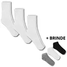 Kit Meia Cano Alto Feminina Masculina Casual Confortável Preta Branca