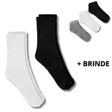 Kit Meia Cano Alto Masculina Feminina Preta Branca Casual Respirável