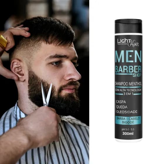 Shampoo Masculino Barber Shop 300ml Light Hair- Tratamento Anticaspa para Cabelo e barba com Menthol