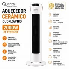 Aquecedor Eletrico Quanta DuoFlow180 2000W 220V - Aquecedor de Ambiente Torre Casa Quarto Inverno
