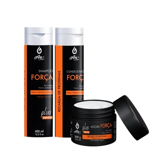 Kit Capilar Força Recarga de proteínas AnyLiss (Shampoo, condicionador e máscara)