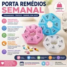 Porta Remédios Semanal 7 Dias Organizador de Comprimidos Vitaminas Portátil