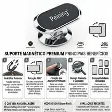 Suporte Celular Magnético Veicular 360° Universal Painel Ímã Forte Carro Premium