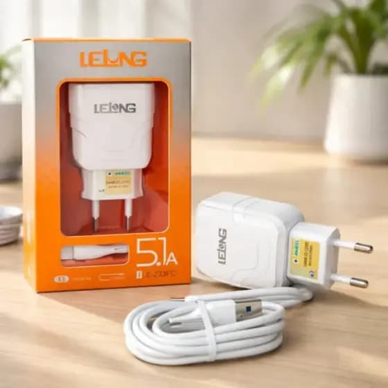 Carregador Turbo Rápido 5.1A Com 2 Portas USB + Tipo C com Cabo Tipo C 1 Metro