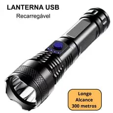 Lanterna LED Portátil Recarregável Luz Forte para Camping e Emergência a Prova de Respingos
