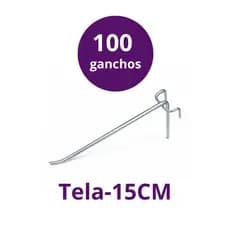 100 Ganchos Expositor Para Painel de Tela Aramado de 15 cm Zincado