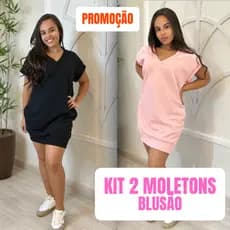 Kit 2 Moletom Vestidinho Casual com Bolso Gola em Decote Confortável para o Frio