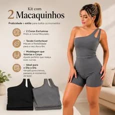 Kit 2 Macaquinhos Femininos Gota Ombro Único Fitness Academia Casual Preto e Cinza Mesclado P ao GG Premium