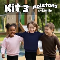 Kit 3 Moletons Criança Unissex Cores Variadas Gola Careca Blusa de Frio Lisa Quentinho