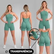 Macaquinho Fitness Feminino Academia Treino Empina Bumbum 0 Transparência Meia Coxa