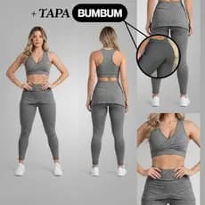 Conjunto Fitness Feminino Top e Calça leeging 0 Transparência Suplex Poliamida Cós Alto