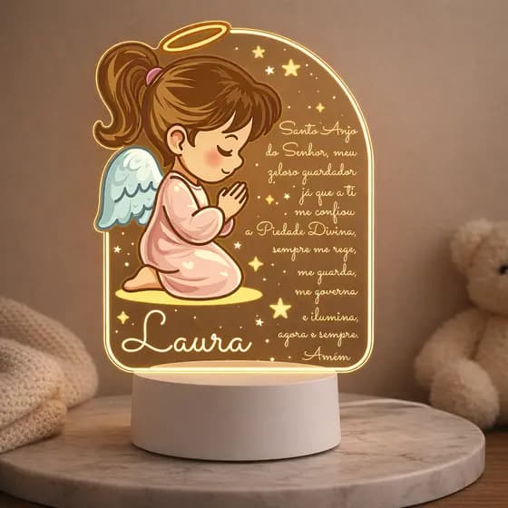 Luminária colorida Led UV Oração do anjo menina, infantil, religioso - Abajur de mesa