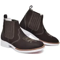 Botina Texana Masculina Couro Nobuck Genuíno