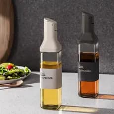Galheteiro Vidro Quadrado 500ml de Vinagre Azeite Óleo Para Cozinha Com Bocal De Óleo Silicone