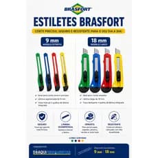 Estilete Lâmina Regulável Brasfort 18mm E 9mm Multiuso Uso Doméstico Profissional Casa Escola Cores Sortidas