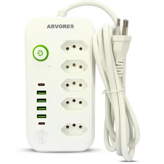 Régua de Tomadas com Trava de Segurança 5 Entradas USB-C Extensão