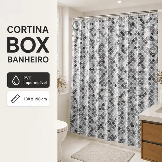 Cortina Box Banheiro Vinil Impermeável Estampada Antimofo Elegante Modelo Exclusivo 1,35x2m