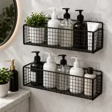 Kit 2 Suportes Shampoo Organizador Prateleira Cozinha Banheiro Plástico Adesivo Sem Furo Suporte Canto Parede
