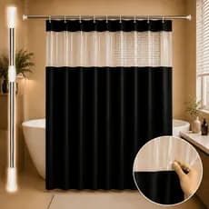 Cortina Box PVC Impermeável Antimofo Com Visor 1,38m x 1,98m + Varão Extensível 1,10M A 2,00M