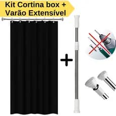 Kit Cortina Box Banheiro Sem Visor + Varão Suporte Extensivel Anti Mofo Varias Cores